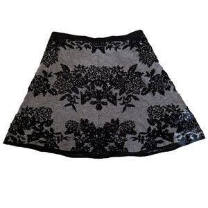 Cupio Elegant Black and Gray Floral A-Line Skirt